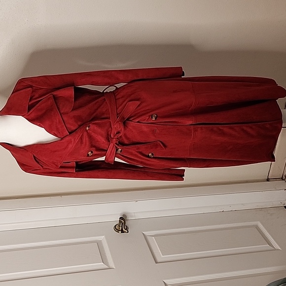 JustFab Jackets & Blazers - Red Suede Trench Coat